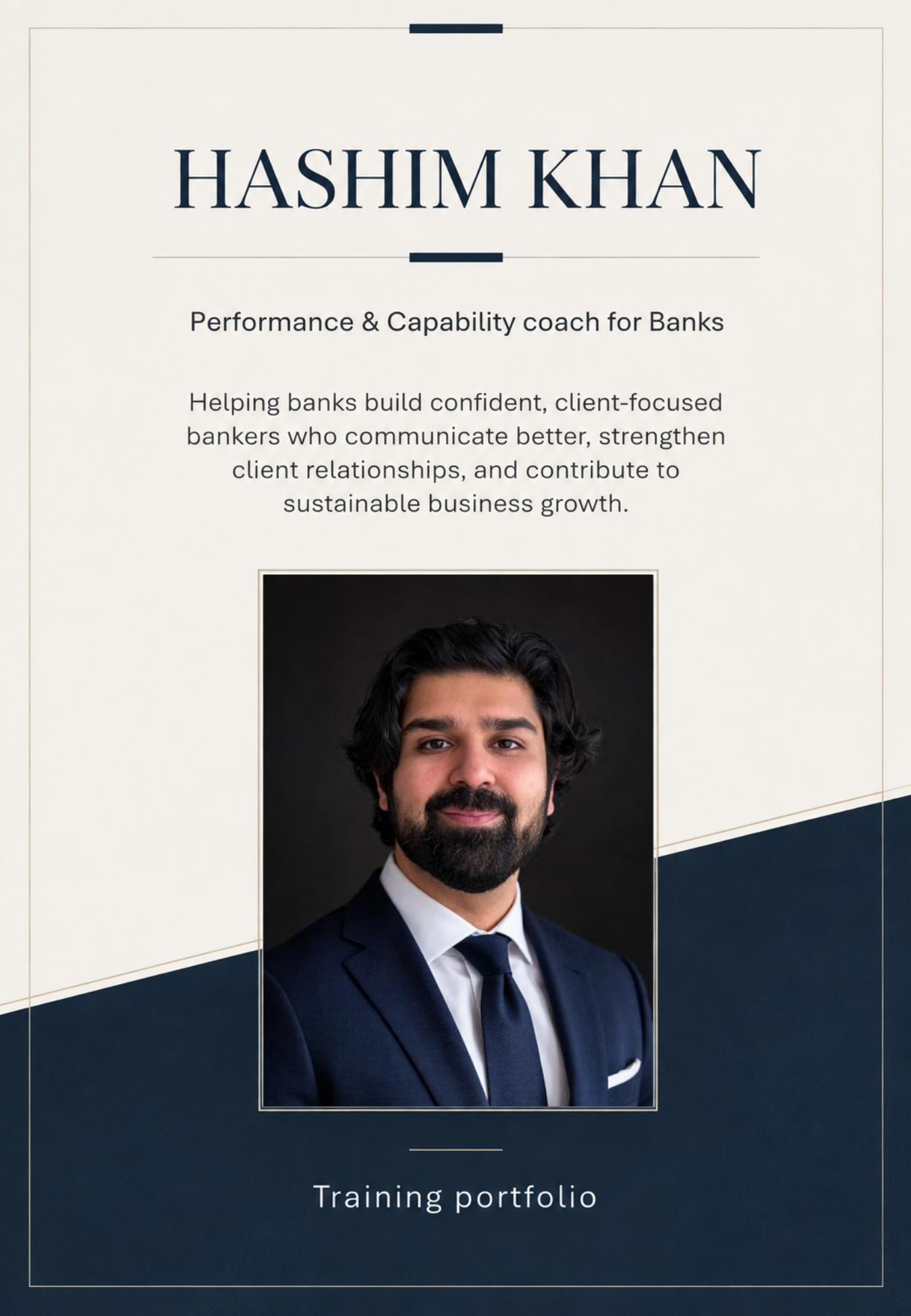 Home page from the Hashim Khan training portfolio