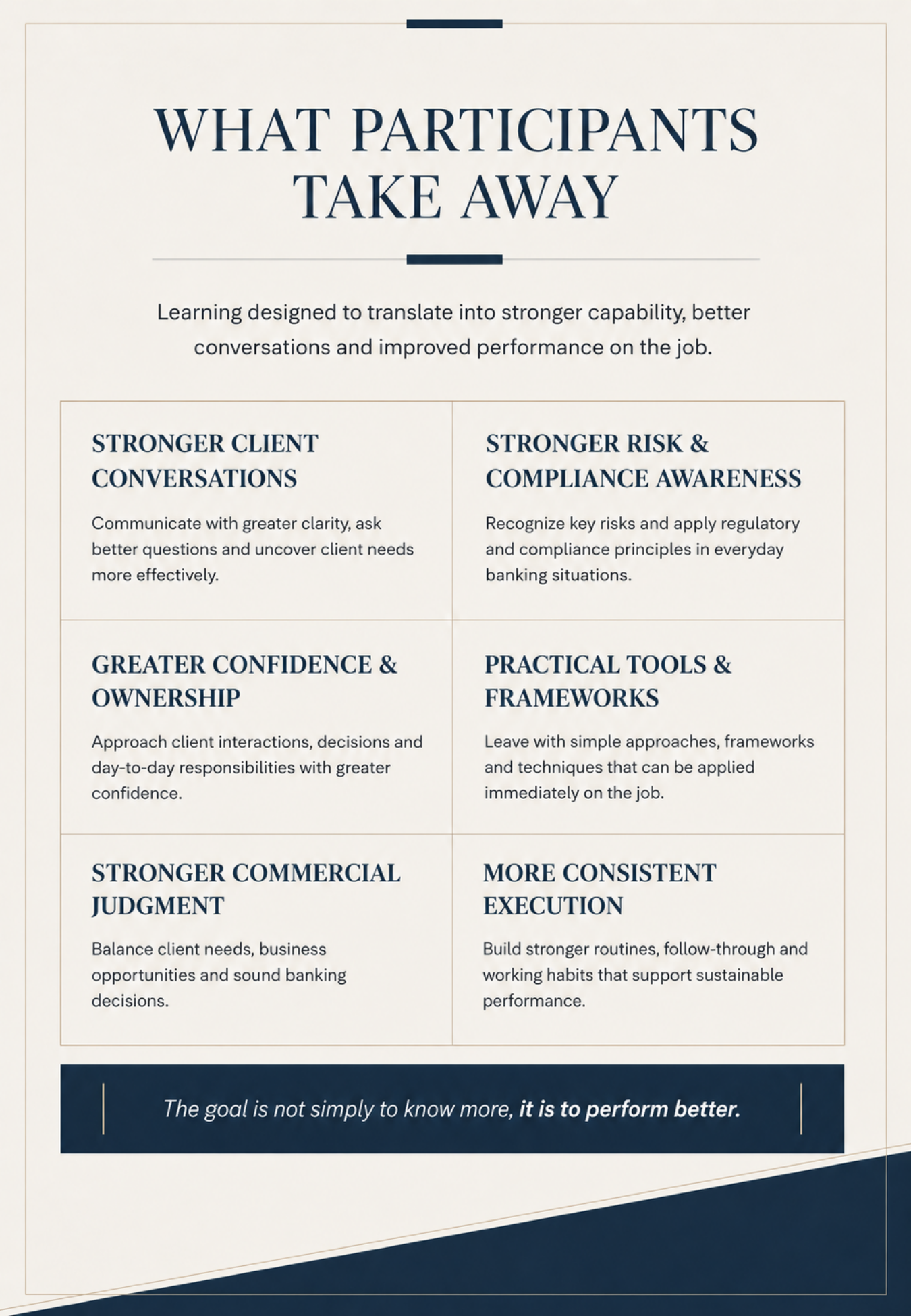 What Participants Take Away page from the Hashim Khan training portfolio