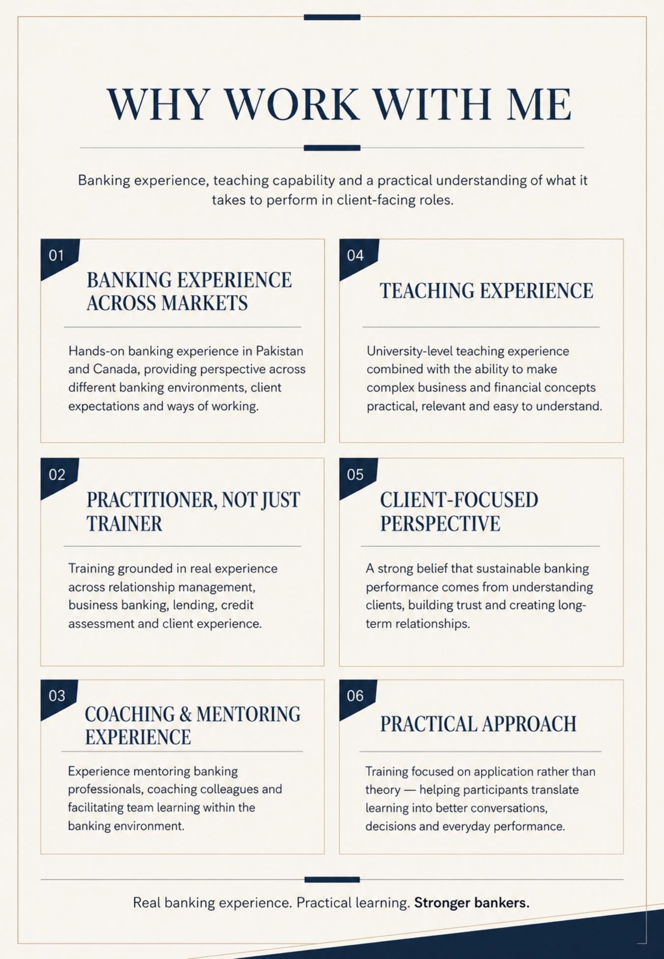 Why Work With Me page from the Hashim Khan training portfolio